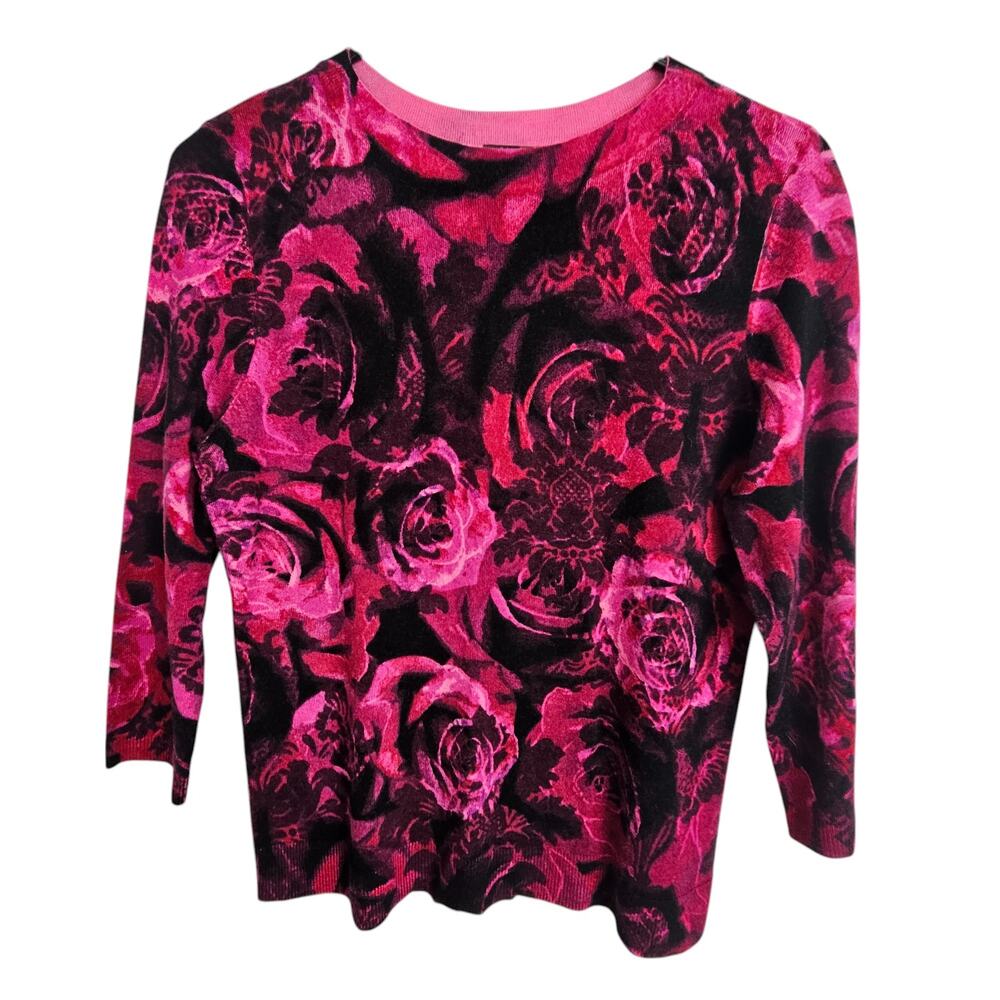 Talbots Womens Merino Wool Floral Sweater MP Dark Romantic Career Wedding Guest